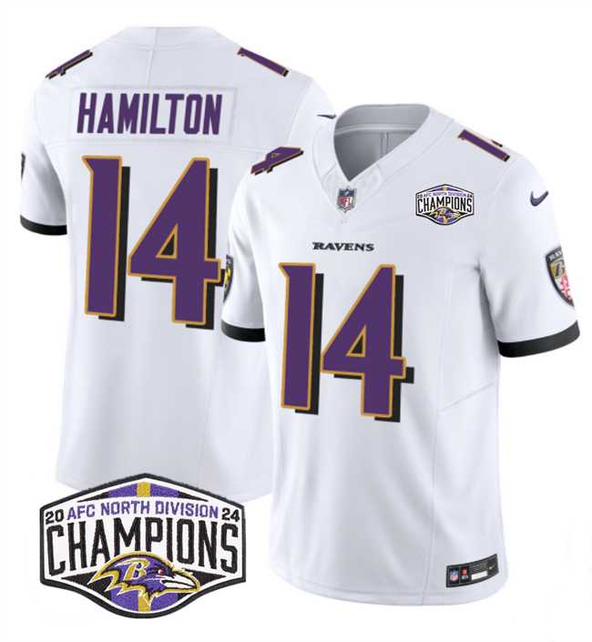 Men%27s Baltimore Ravens #14 Kyle Hamilton White F.U.S.E 2024 AFC North Division Champions Vapor Limited Jersey